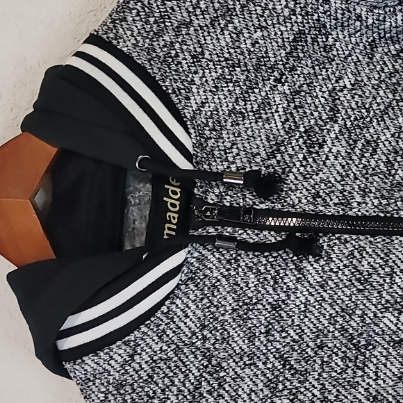 Madden NYC Black & White Zip Up Mid Length Hooded Jacket Sz. S - Picture 4 of 9